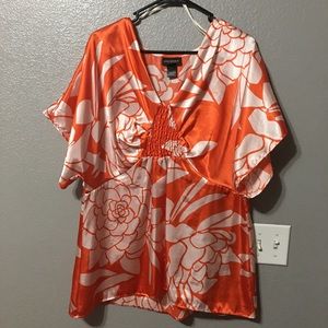 Lane Bryant Orange/Cream Blouse